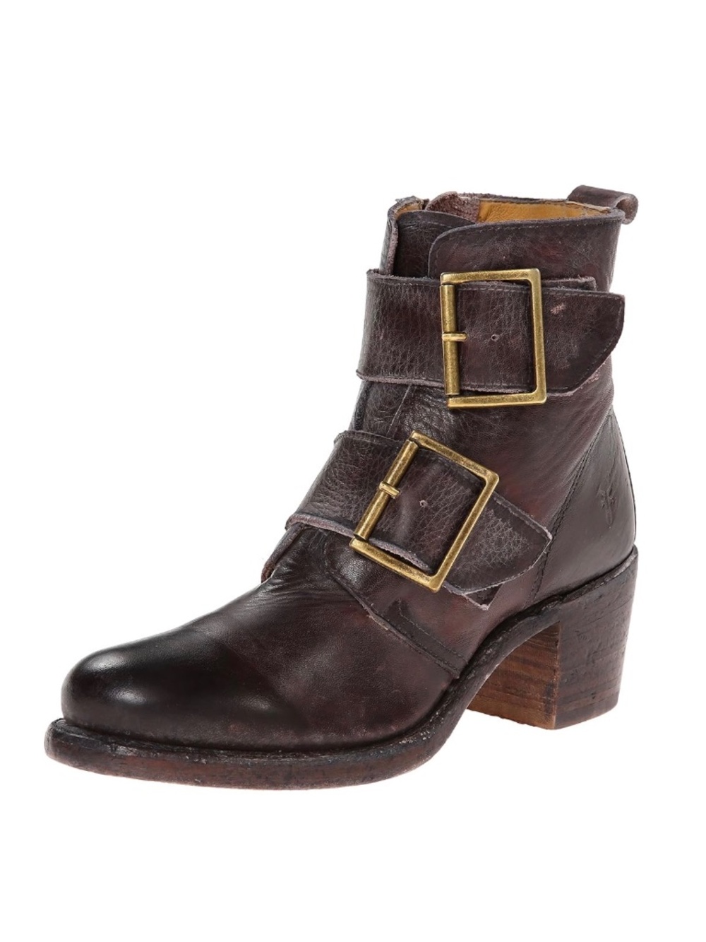 Frye Sabrina Double-Buckle Brown Leather Boots, Size 8